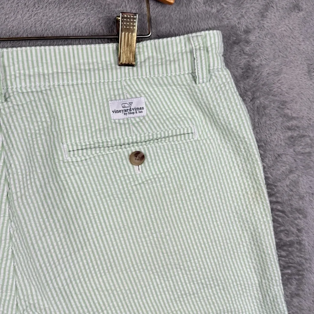 Vineyard Vines Seersucker Shorts Mens 34 Green White Stripe Chino Preppy 8